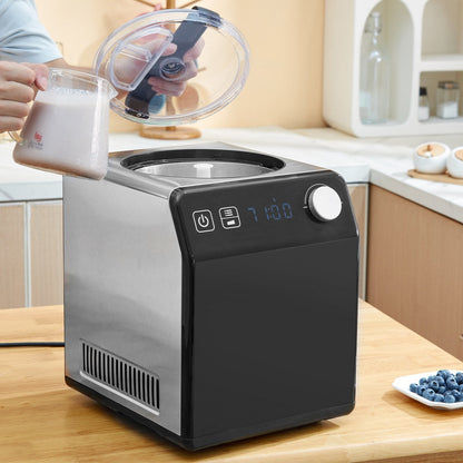 VEVOR Upright Automatic Ice Cream Maker with Built-In Compressor – 2 Qt No Pre-Freeze Fruit & Yogurt Machine, Stainless Steel Electric Sorbet & Gelato Maker (4 Modes, Digital Display & Timer)