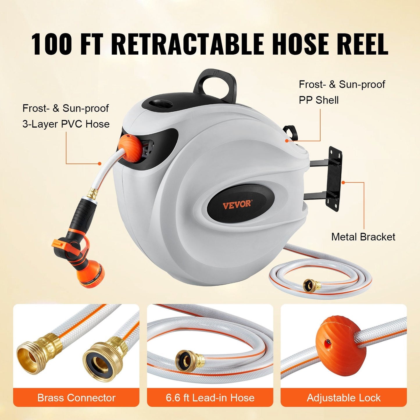 VEVOR Retractable Hose Reel – 85Ft Wall-Mounted Garden Water Hose Reel
