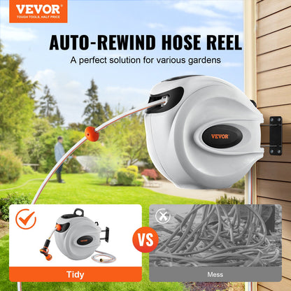 VEVOR Retractable Hose Reel – 85Ft Wall-Mounted Garden Water Hose Reel