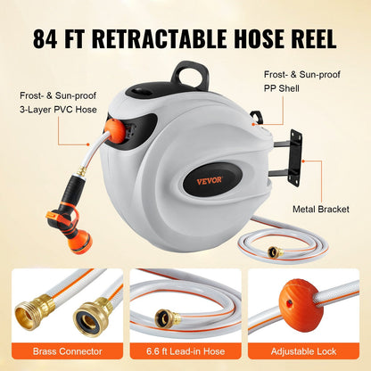 VEVOR Retractable Hose Reel – 85Ft Wall-Mounted Garden Water Hose Reel