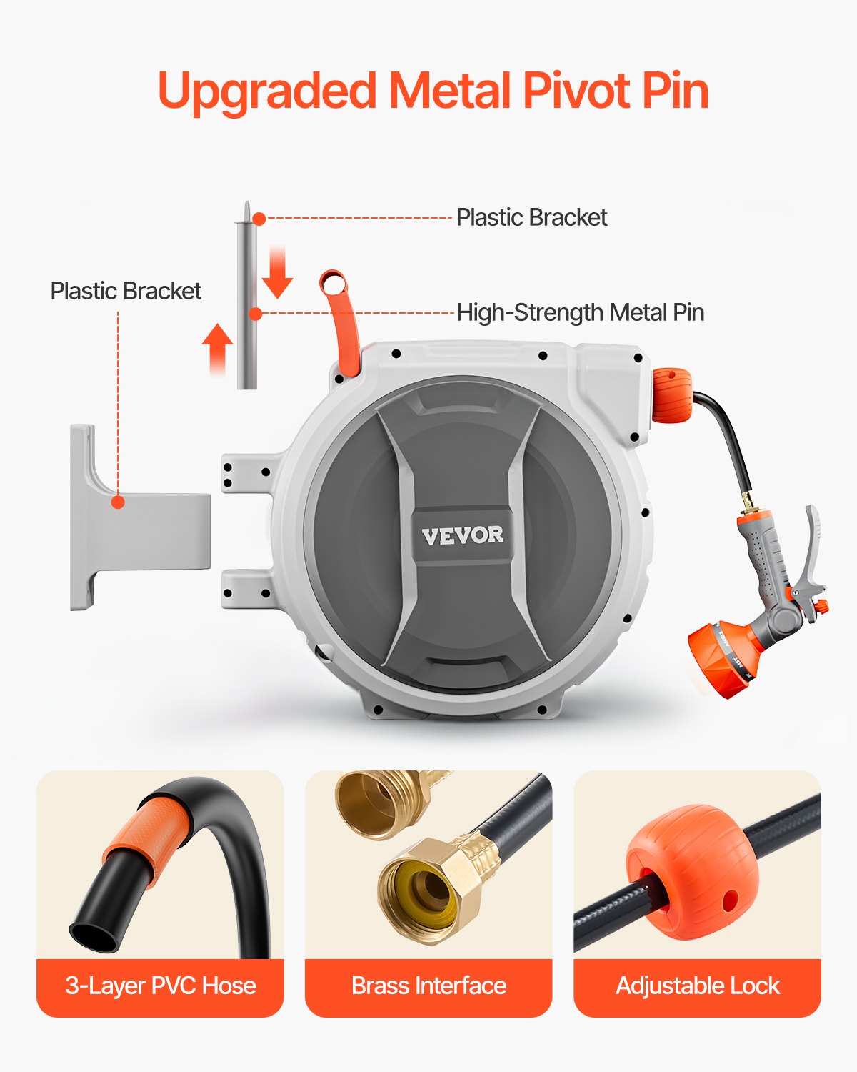 VEVOR Retractable Hose Reel – 85Ft Wall-Mounted Garden Water Hose Reel