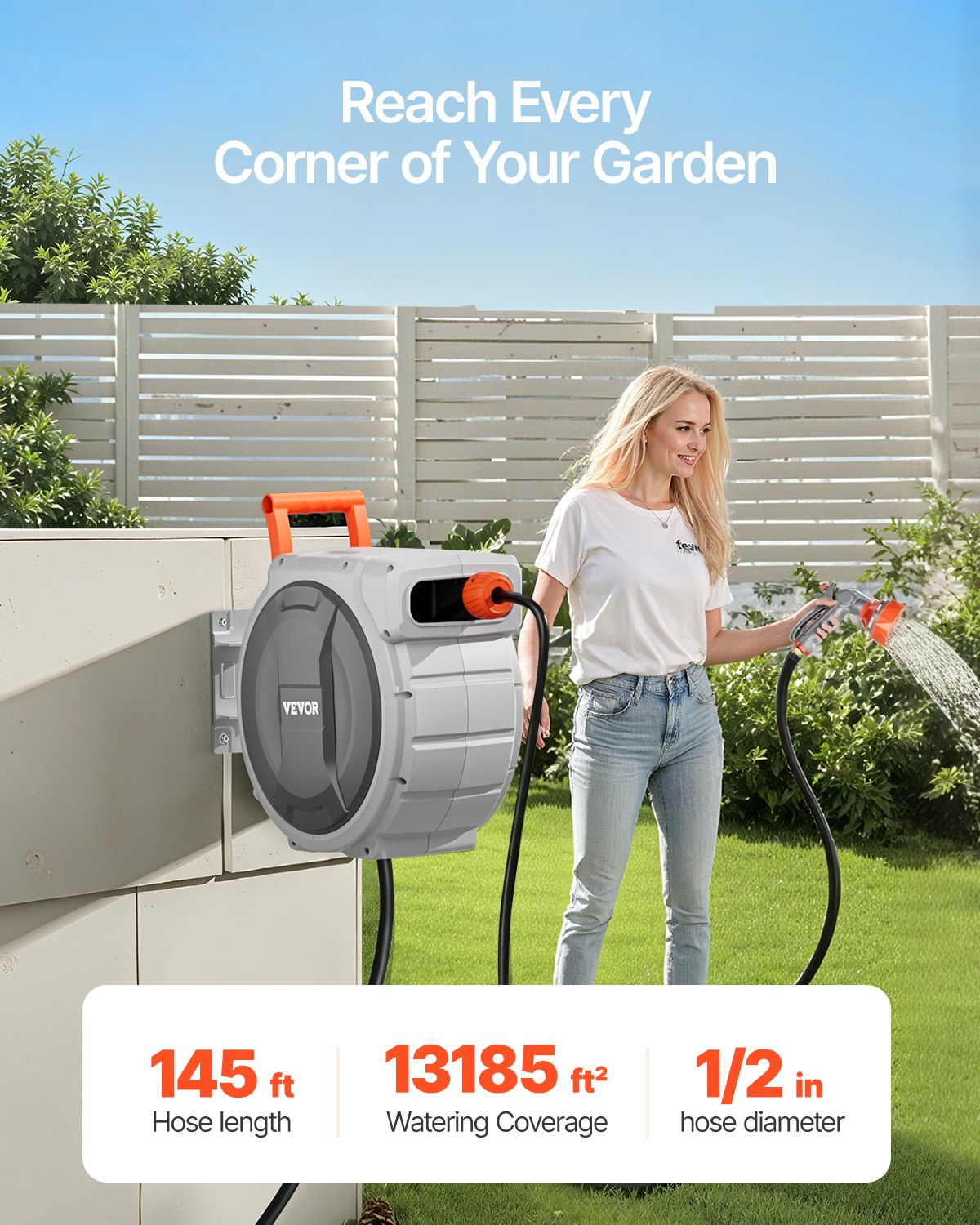 VEVOR Retractable Hose Reel – 85Ft Wall-Mounted Garden Water Hose Reel