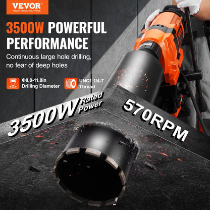 Diamond Core Drill Machine – 0.8" to 11.8" Diameter, 3500W Wet Core Drill with Stand