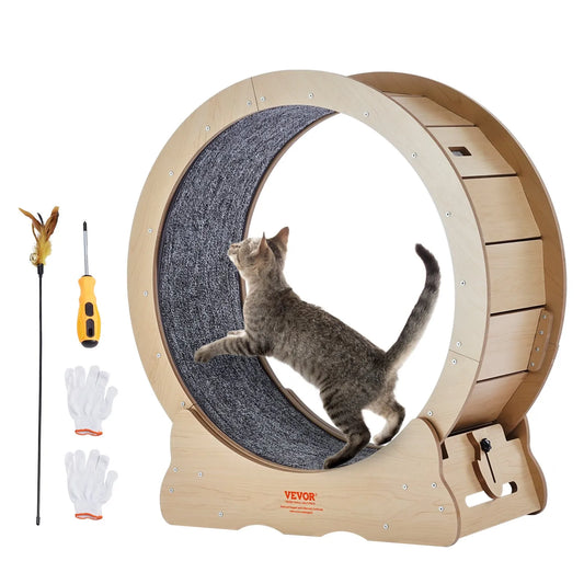Large Cat Treadmill Wheel for Cats 29.5 In. Cat Running Wheel with Detachable Carpet and Cat Teaser Furniture Cover