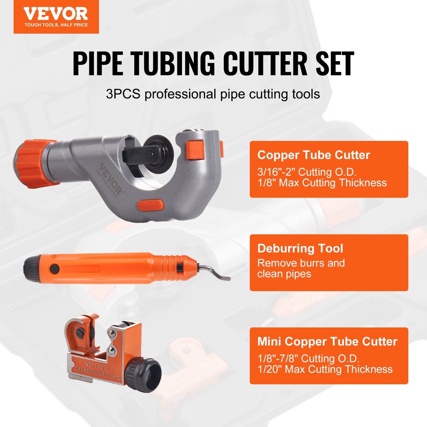 3PCS Tubing Cutter Set – Heavy Duty Pipe Cutter Kit for Copper, Aluminum, Stainless Steel & Plastic Pipes