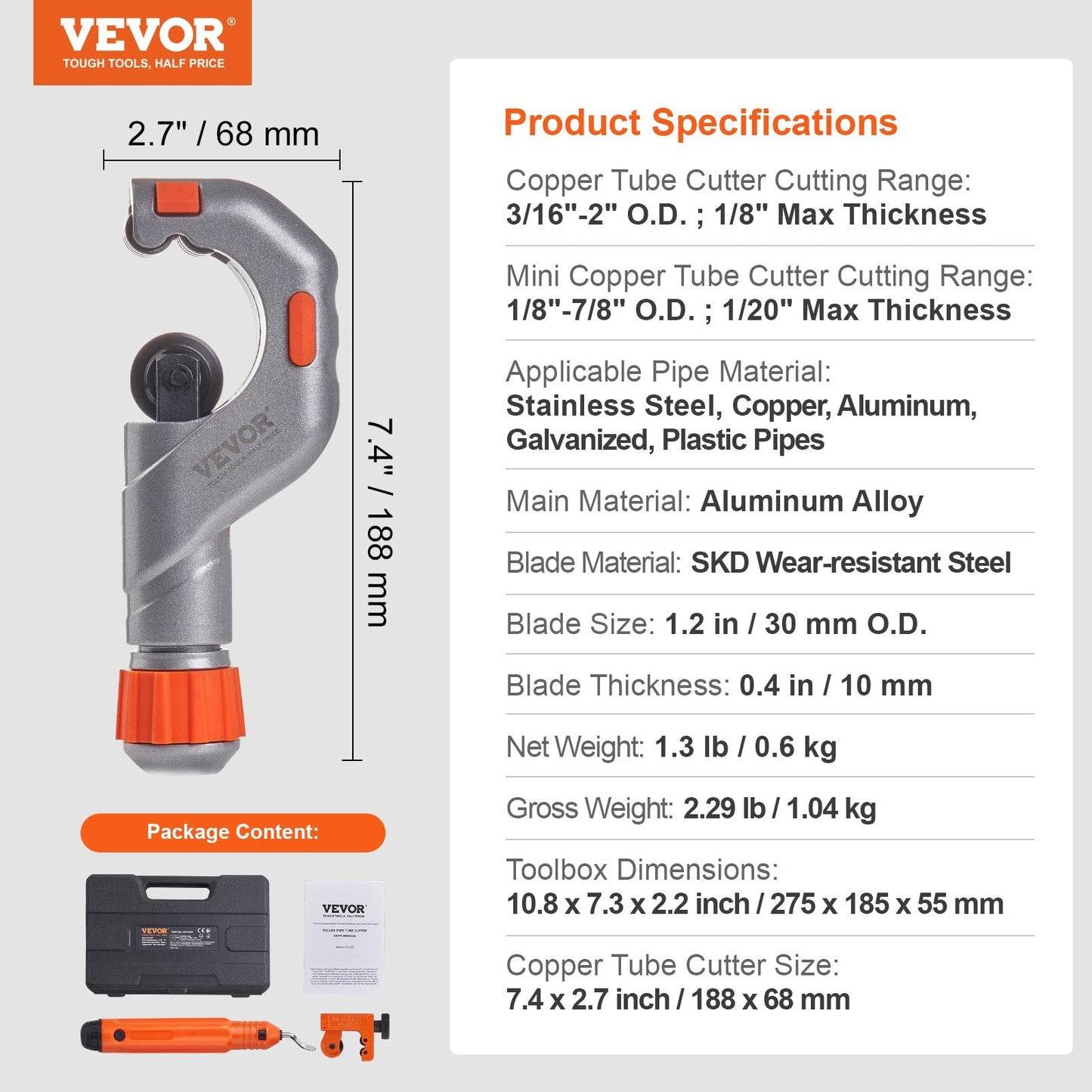 3PCS Tubing Cutter Set – Heavy Duty Pipe Cutter Kit for Copper, Aluminum, Stainless Steel & Plastic Pipes